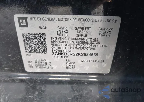 2019 Chevrolet Blazer Rs z USA, uszkodzony, nr VIN 3GNKBJRS2KS684565